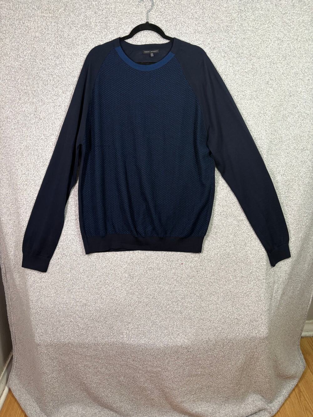 Robert Barakett Tilton XXL Wool Textured Crew Sweater Navy
